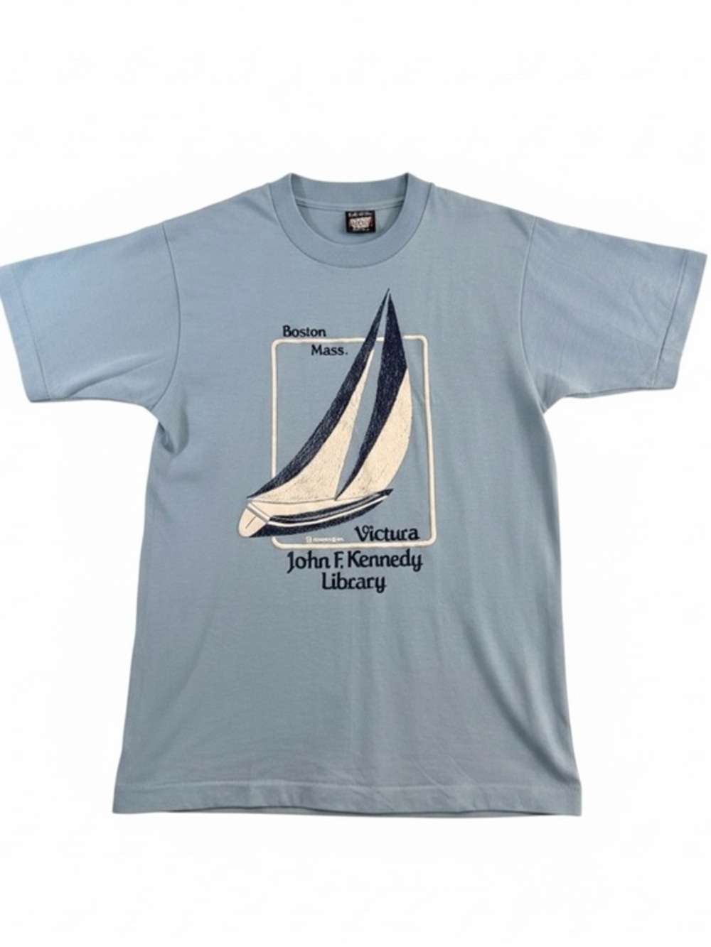 Vintage John F. Kennedy Library Light Blue Sailboat Graphic Tee